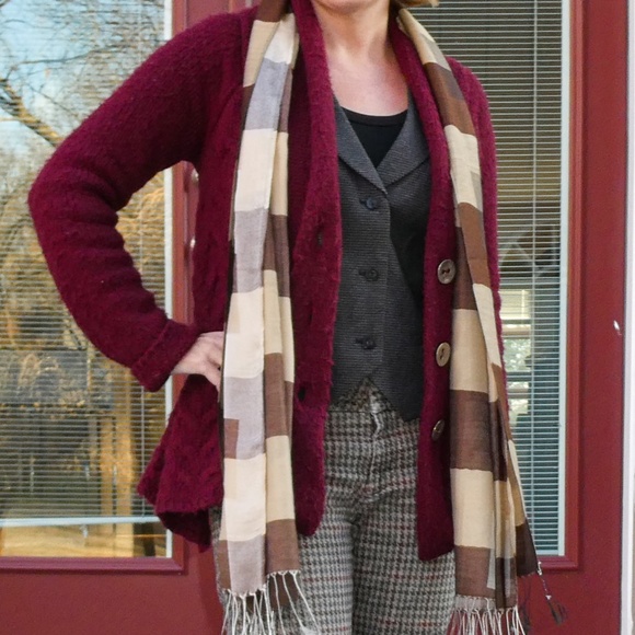 FREE PEOPLE Anthropologie Sweater Burgundy Cable Knit Wool Blend Cardigan - Picture 6 of 6